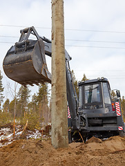 Image showing Excavator loader hydraulic tractor  digging