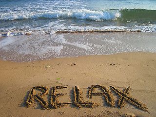 Image showing relax - text in the sand 