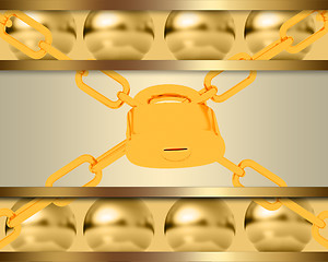 Image showing Abstract template with golden spheres and padlock