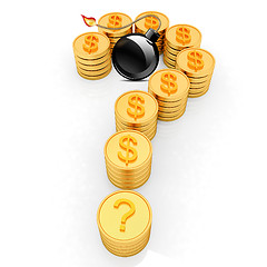 Image showing Question mark in the form of gold coins with dollar sign and bla