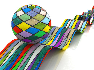 Image showing Mosaic ball on a colorful waves