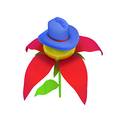 Image showing Blue hat on a fantastic flower iisolated on white background