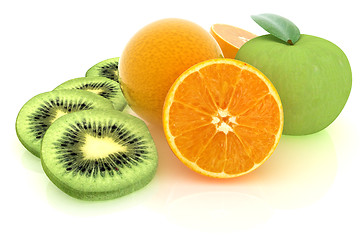 Image showing slices of kiwi, apple, orange and half orange