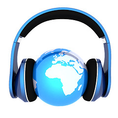 Image showing earth with headphones. World music concept