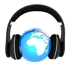 Image showing earth with headphones. World music concept