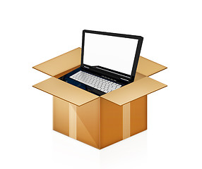 Image showing Laptop in cardboard box