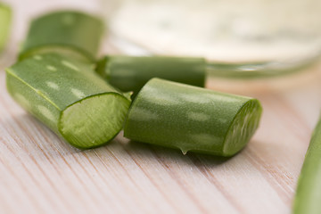 Image showing aloe vera juice with fresh leaves