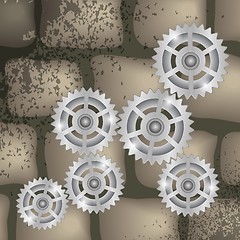 Image showing gears on a brick background