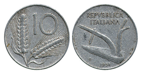 Image showing ten liras, Republic Italy, 1951