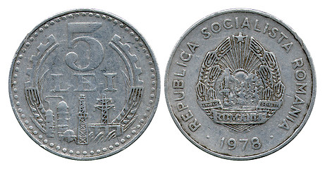 Image showing five lei, Socialist Republic Romania, 1978