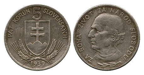 Image showing five kronas, Slovakia, 1939