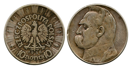 Image showing ten zlotych, Poland, Pilsudskiy, 1936