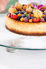 Image showing Fruit cake on glass tray