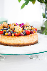 Image showing Fruit cake on glass tray