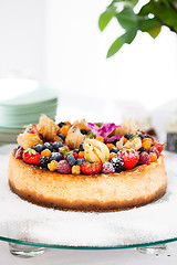 Image showing Fruit cake on glass tray