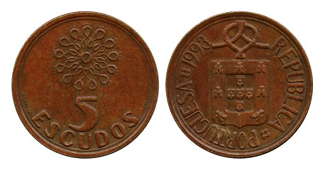 Image showing five escudos, Portugal, 1993