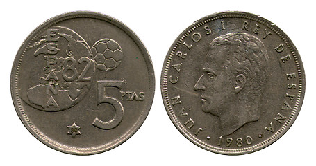 Image showing five jubilee pesetas, Spain, Juan Karlos, 1982