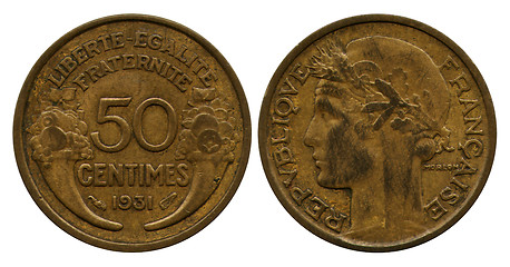 Image showing fifty centimes, Republic France, 1931