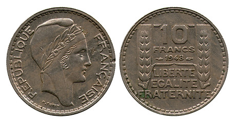 Image showing ten francs, Republic France, 1948