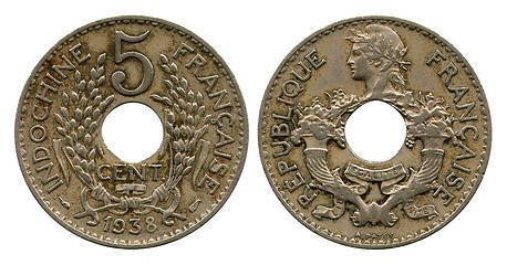 Image showing five cents, French Indo-China, 1938