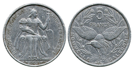 Image showing five francs, New Caledonia, 1952