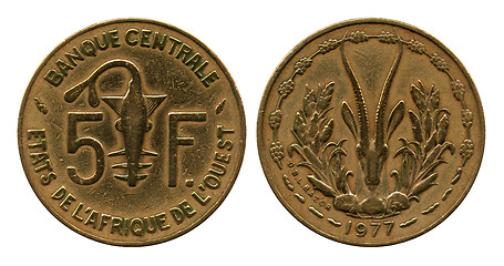 Image showing five francs CFA, 1977