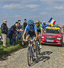 Image showing Two Cyclists- Paris Roubaix 2014