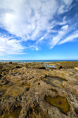 Image showing light  beach water  in lanzarote  isle foam rock spain 