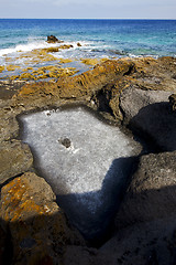 Image showing in   isle foam rock spain landscape  stone sky cloud 