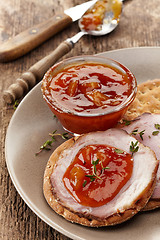 Image showing Mango Chutney and Bread with ham