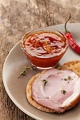 Image showing Mango Chutney and Bread with ham