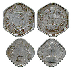 Image showing one and three paise, India, 1966, 1968