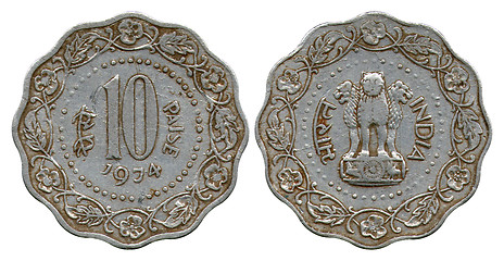 Image showing ten paise, aluminum, India, 1974