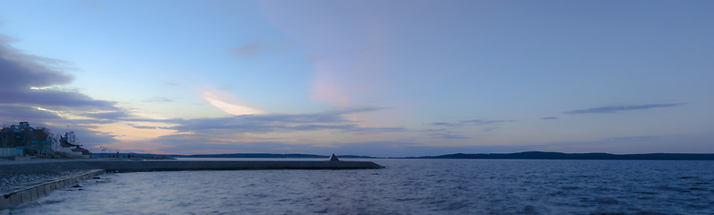 Image showing Panorama of the Onego lake in spring at sunset