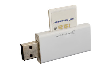 Image showing White USB card reader with inserted SDHC card