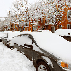 Image showing Cars stuck in snow after the snowstorm