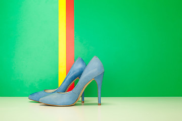 Image showing blue pair of high heels