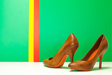 Image showing pair of brown high heels