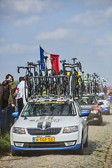 Image showing Row of Technical Vehicles- Paris- Roubaix 2014
