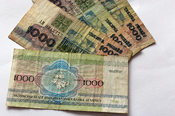 Image showing banknotes of Byelorussian roubles on a white