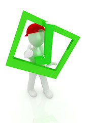 Image showing 3d man in a red peaked cap with thumb up and a huge tick