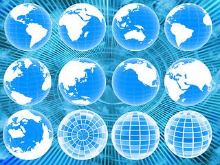 Image showing Set of 3d globe icons showing earth with all continents