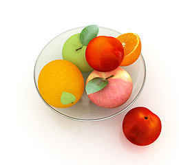 Image showing Citrus and apple on a plate