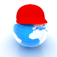 Image showing Earth in a red peaked cap. 3d icon. Concept: 