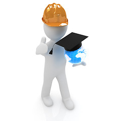 Image showing 3d man in a hard hat with thumb up presents the best global tech