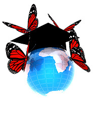 Image showing Global Education with red butterflies