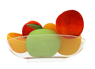 Image showing Citrus and apple on a plate