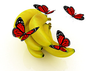 Image showing Red butterflys on a bananas