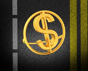 Image showing Asphalt abstract background with 3d text gold dollar icon 