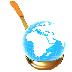 Image showing Blue earth on gold soup ladle 